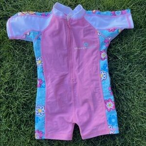 Snapper Rock Swimsuit Girls Rash Guard One Piece SHORT SLEEVE SZ 1 6-12 mos